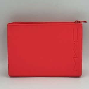 MAC Cosmetics Orange Red Silicone Makeup Bag Clutch Case Cosmetic Pouch 5" x 7"